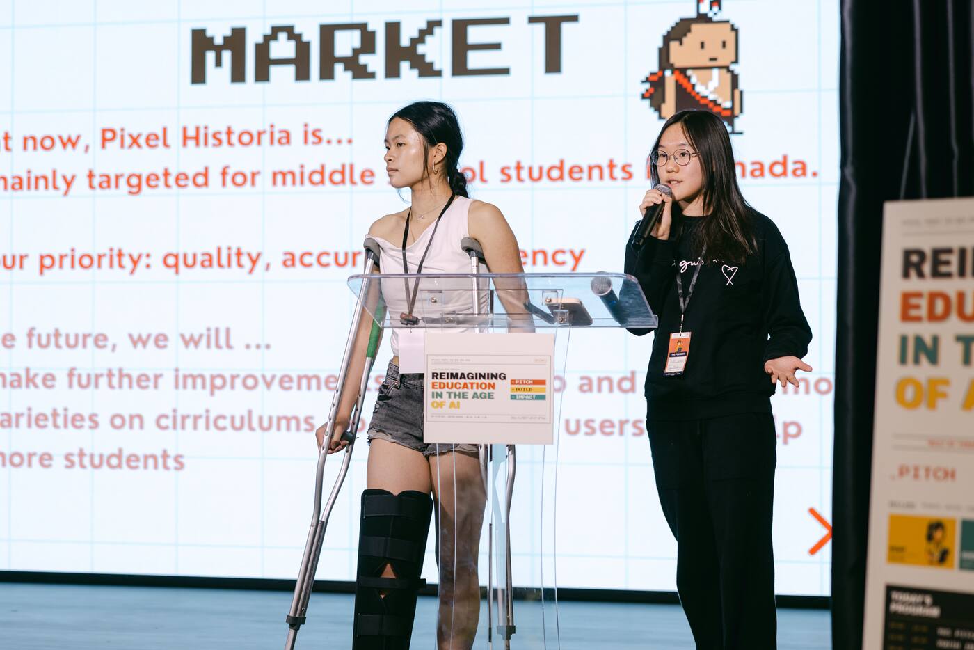 Student pitch on stage